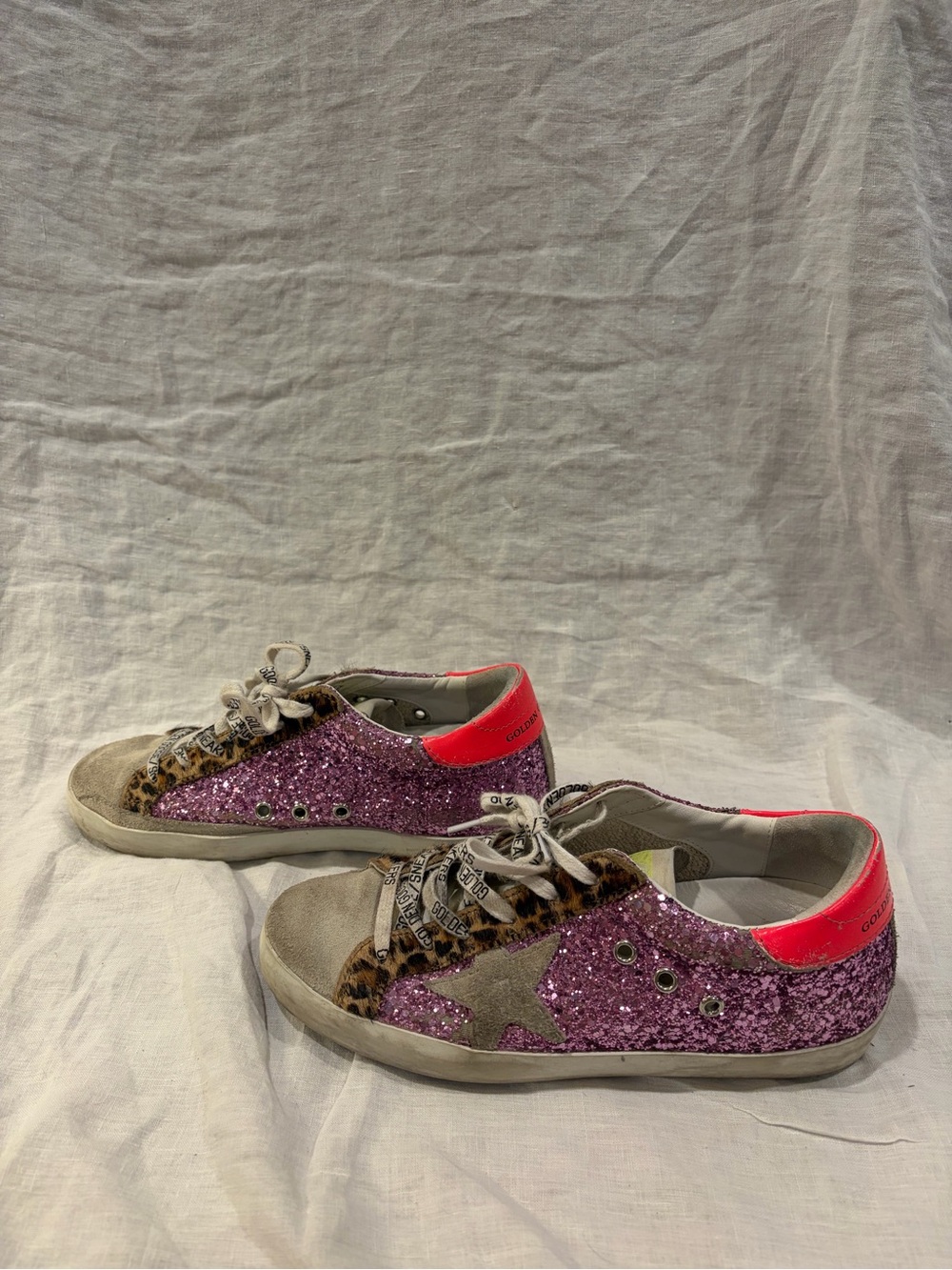 Golden Goose Purple Glitter & Leopard Superstar Sneakers size 38
